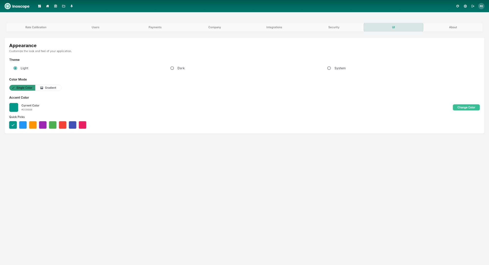 Settings — UI / Appearance tab